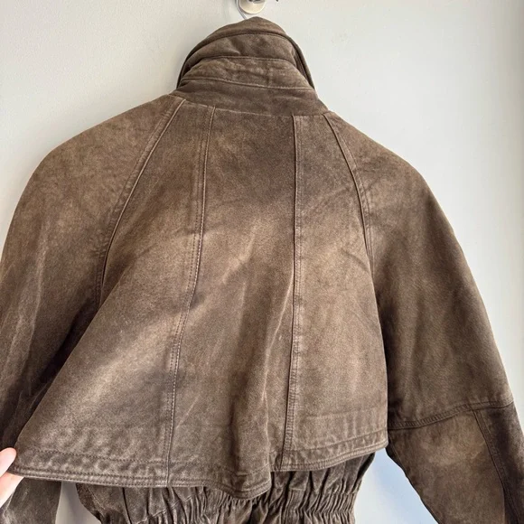 Vintage 80s Brown Suede Utility Coat Womens S Leather Longline Safari Distressed - Picture 11 of 16